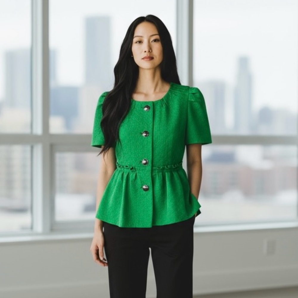 leifsdottir Green Short-Sleeve Peplum Jacket